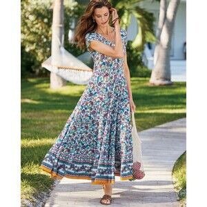 Soft Surroundings Maxi Dress 3X Plus Kara Tiered Floral Boho Peasant Cottage